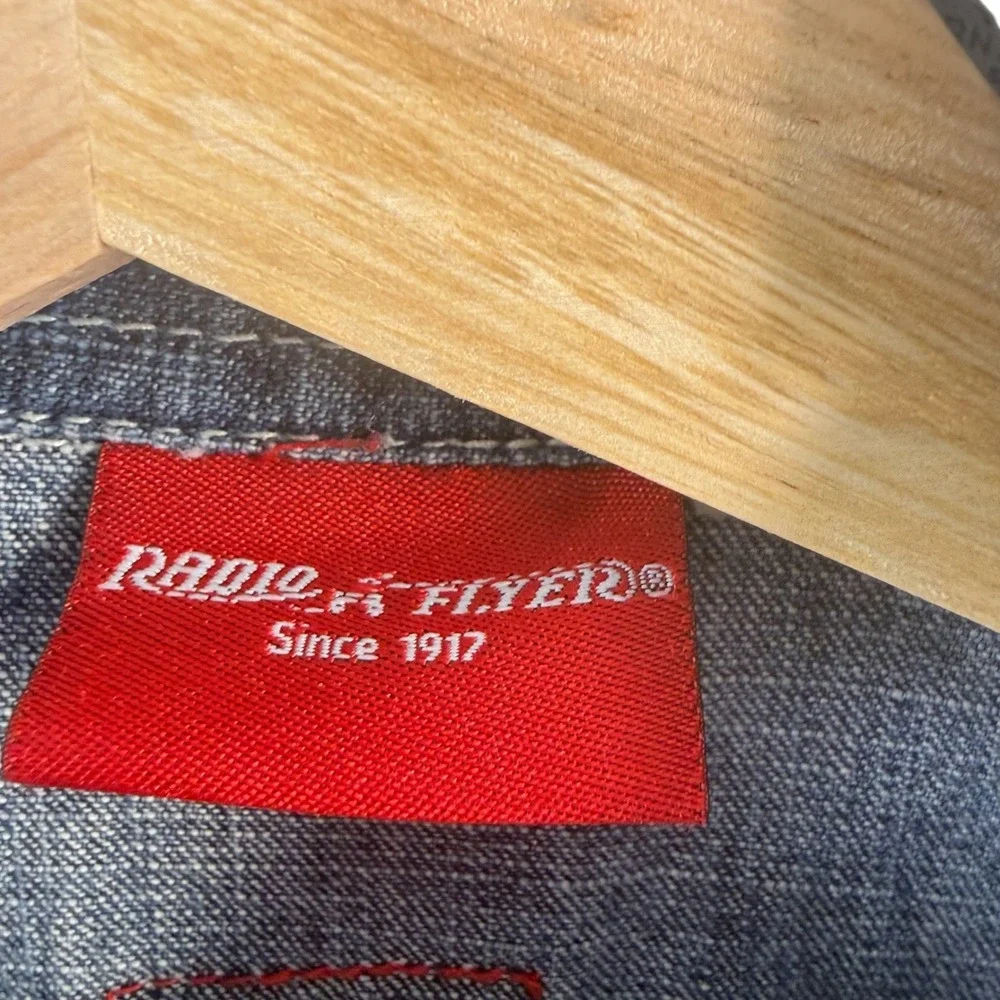 Radio Flyer Denim Jacket Kids SZ 6 Blue Long Sleeve Logo Patch Snap Front